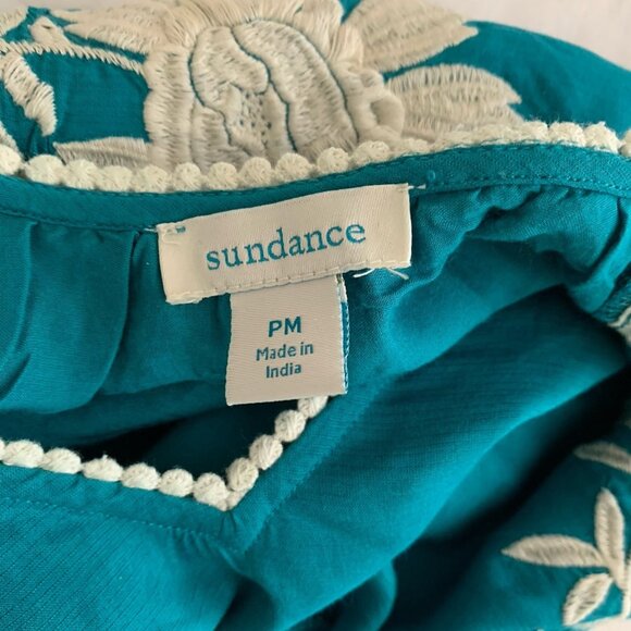 Sundance Teal Embroidered Naomi Isles Top Women’s PM Boho Balloon Sleeve - Picture 9 of 10